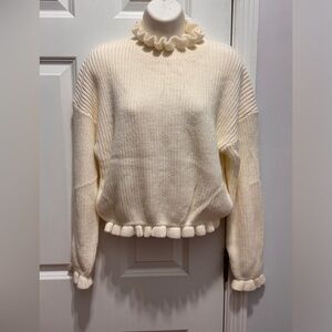 Shadow & sky Cream Ribbed Knit Crop Top with ruffled Hem and Cuffs size large
